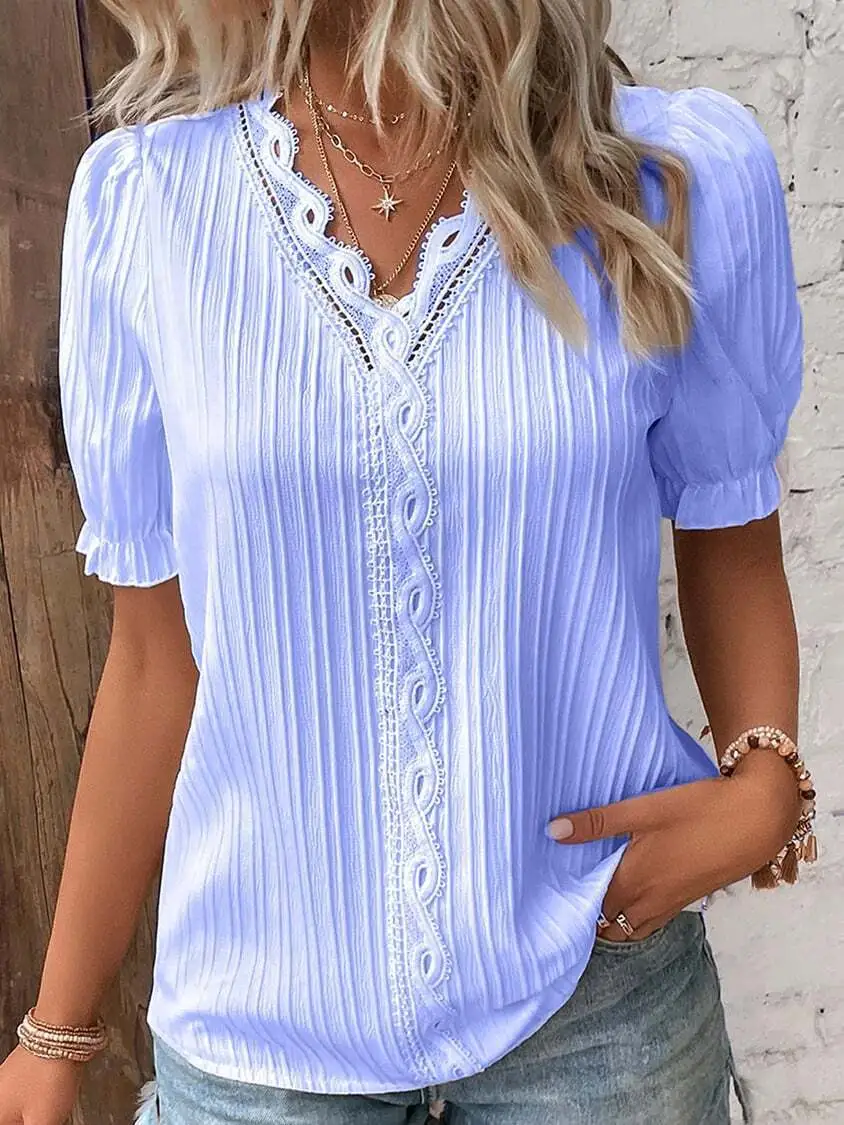 Limited Stock🛒Clearance sale🔥V Neck Plain Lace Elegant Shirt