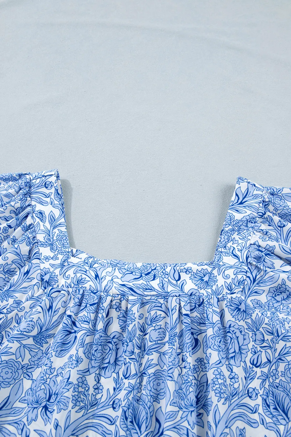 Sky Blue Square Neck Short Sleeve Blouse