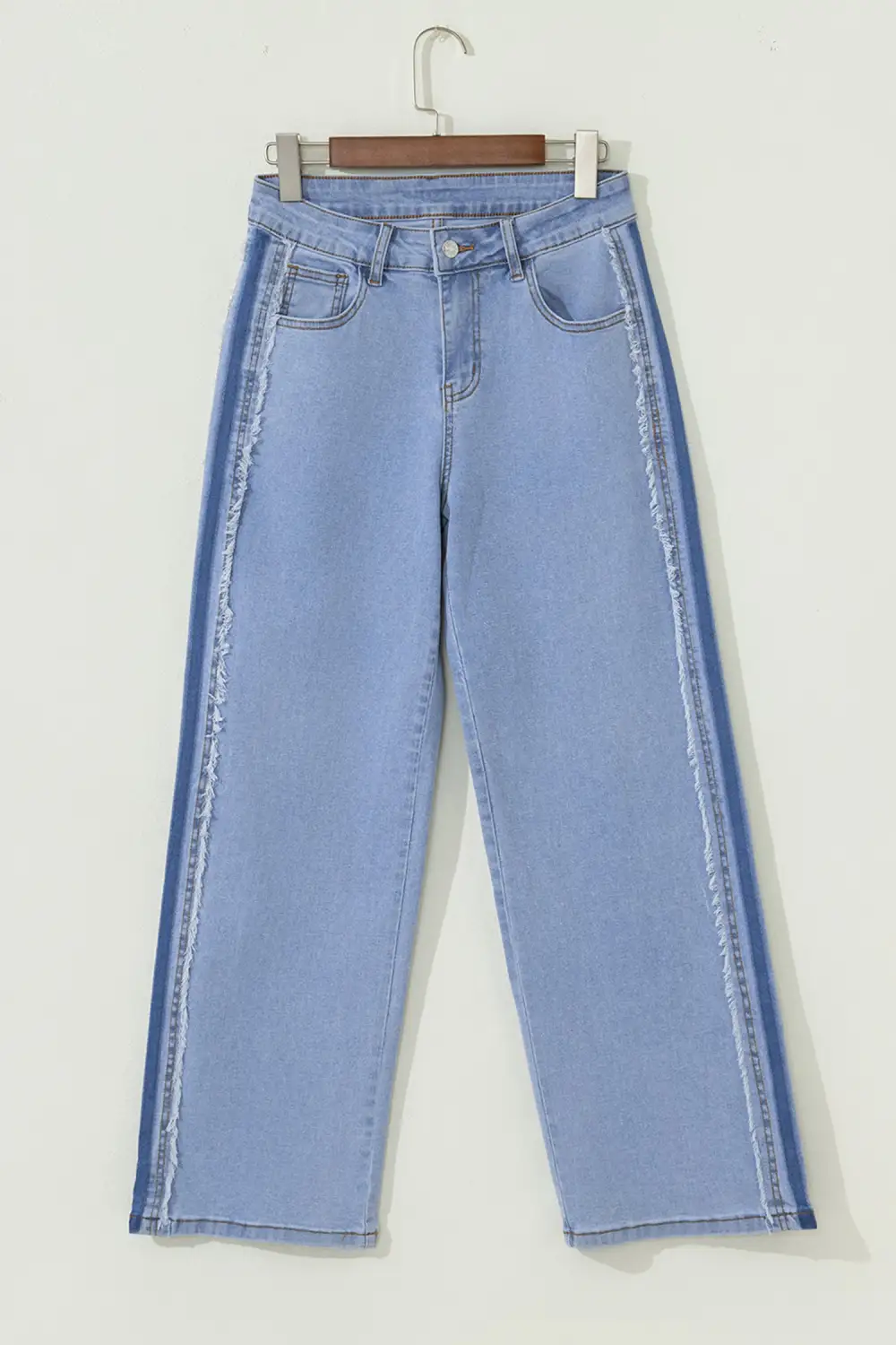 Women's Contrast Stripe Frayed Side Panel Patchwork Shift Jeans