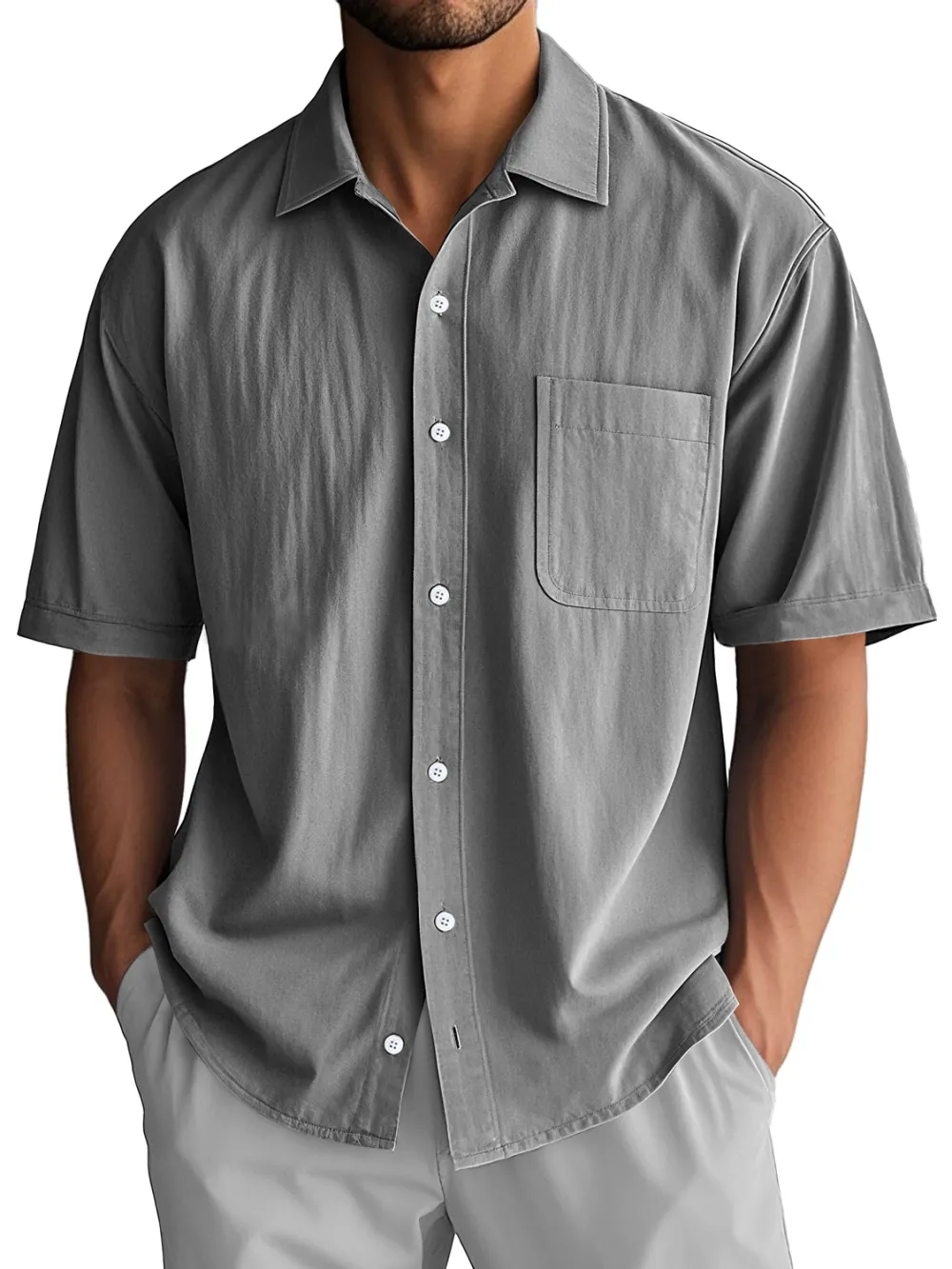 Layered Short Sleeve Camp Collar Pocket Shirt