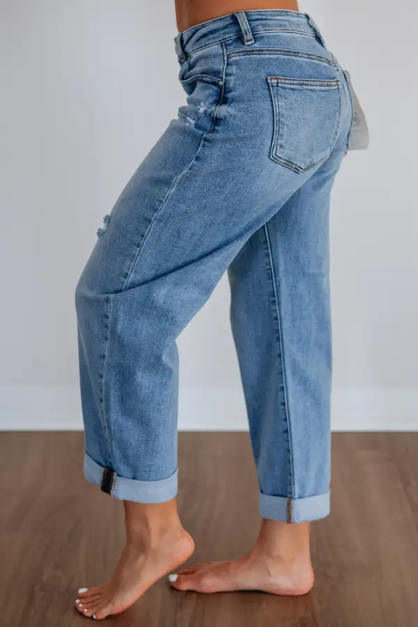 Women's High Rise Barrel Leg Cuffed Hem Jeans