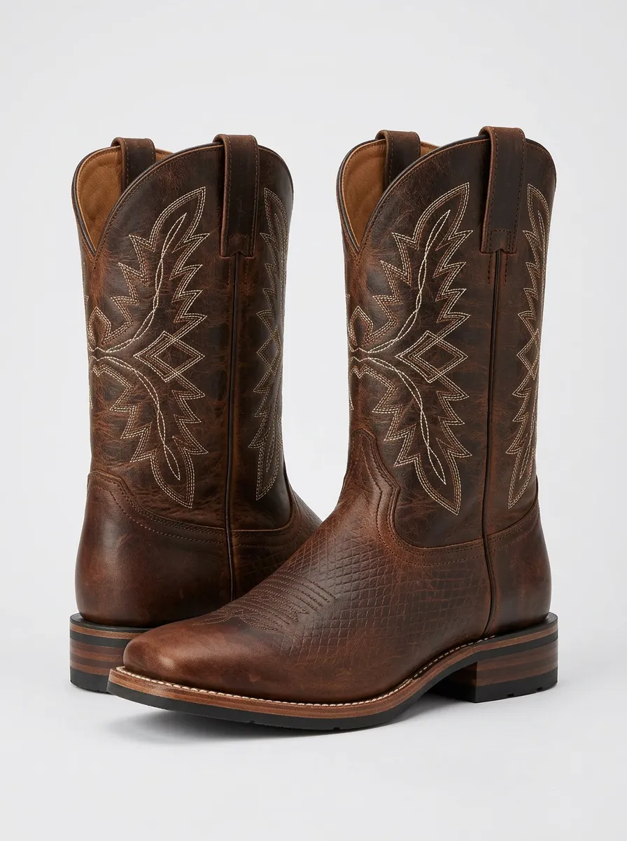 Western Heritage Embroidered Leather-Look Collection Men's Western Cowboy Boots