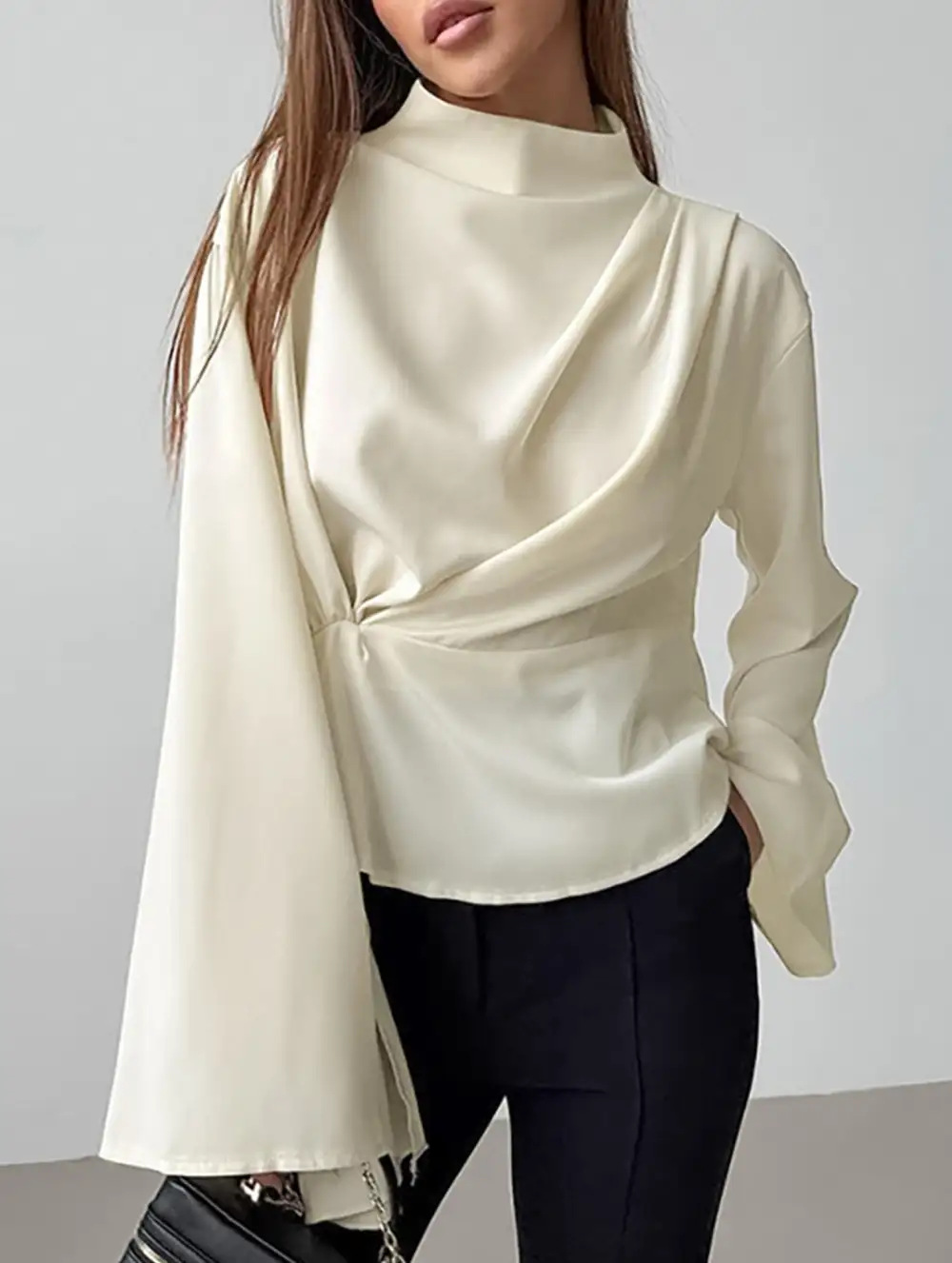 Waist Cinching Long Sleeve Slit Top
