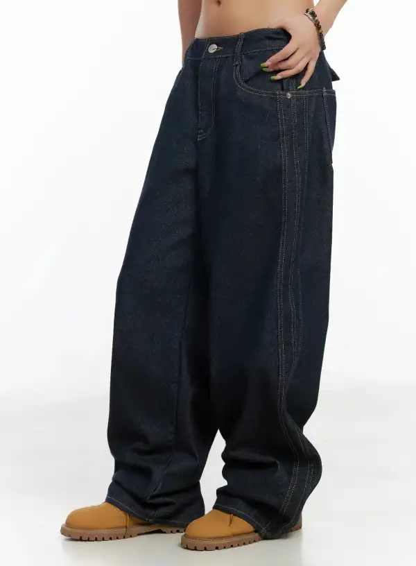 Wide-Fit Non-Fade Wide Leg Jeans