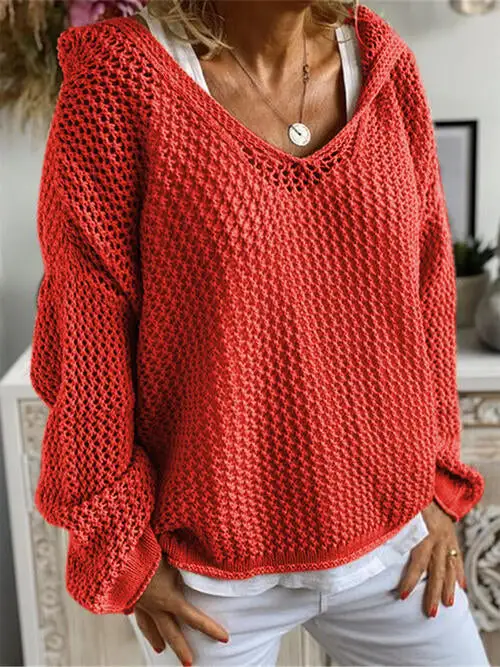 Hooded Openwork Sweater