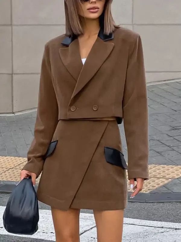 Double-breasted Blazer & Asymmetrical Skirt Set