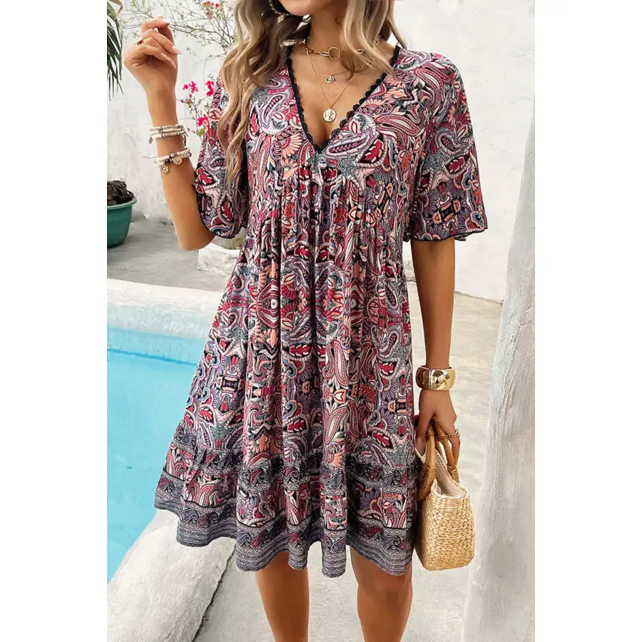 V-Neck Half Sleeve Mini Dress