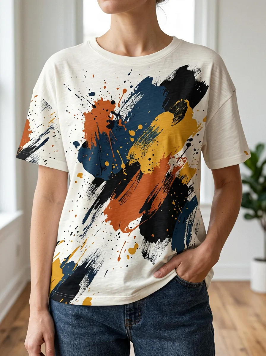 Women's Abstract Art Lover Multicolor Paint Splatter Printed T-shirt
