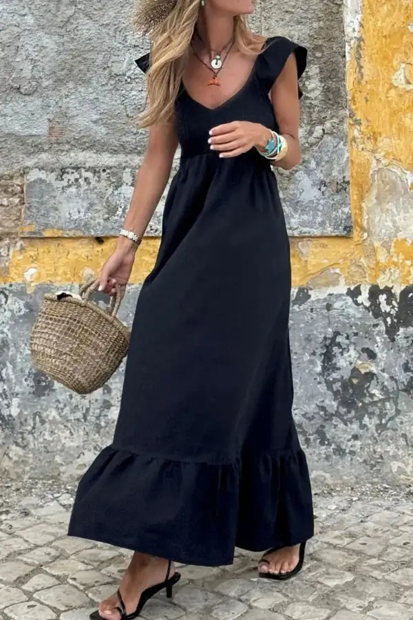 Relaxed Ruffle Trim Smocked Dress