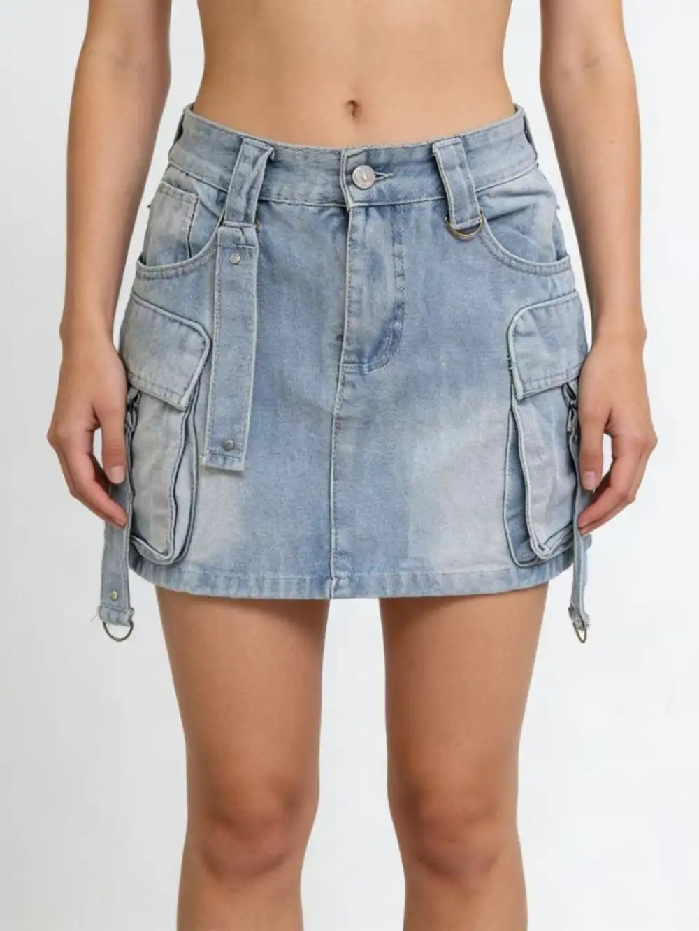 Comfort Button Front Denim Detail Skirt