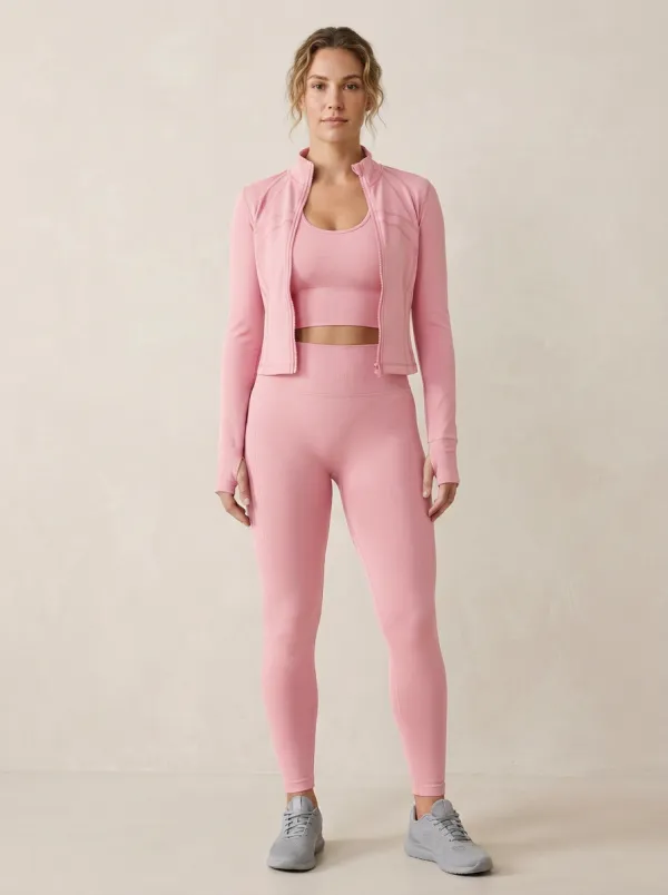 Utility Ribbed Texture Seamless Design Activewear Women's Three Piece Activewear Set