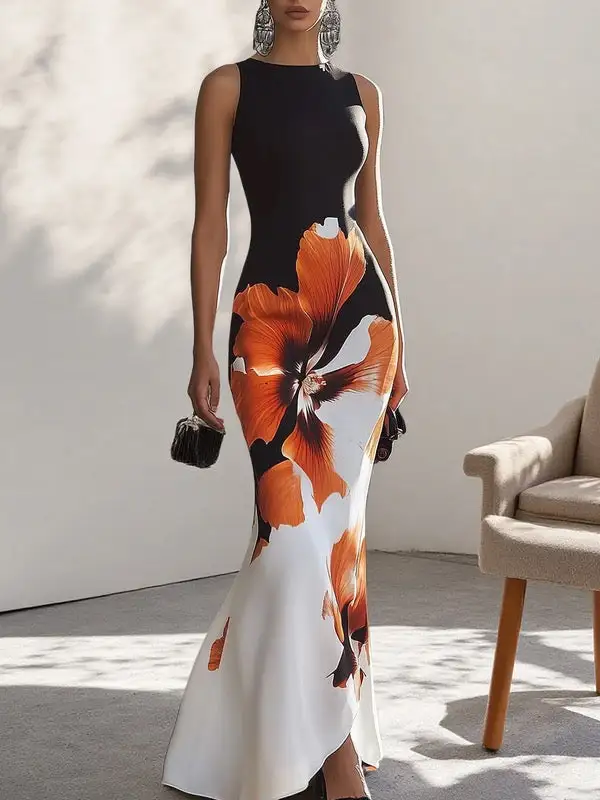 Skinny Sleeveless Neck Maxi Dress