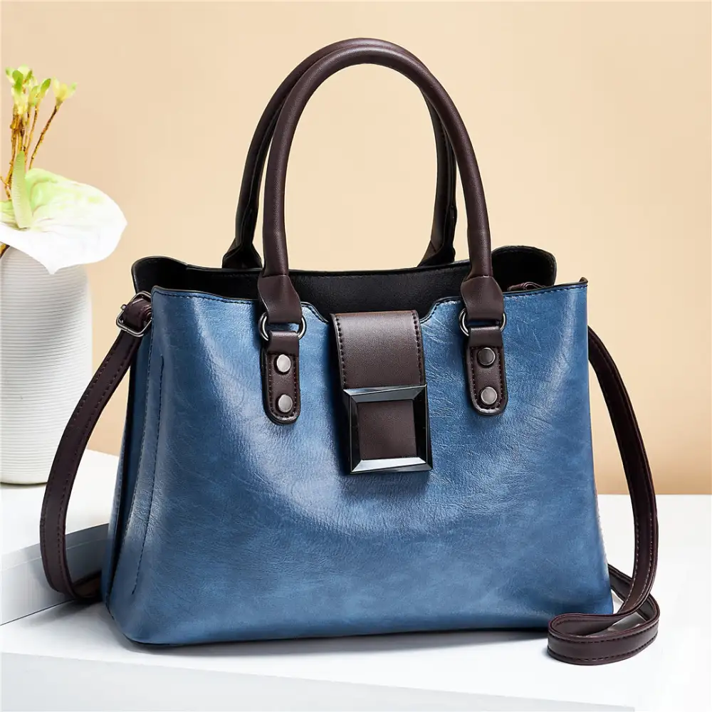 Large PU Shoulder Bag Lychee Texture Vertical Square
