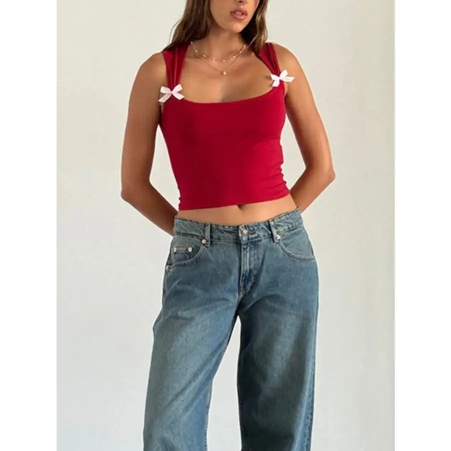 Bow Detail Square Neck Cropped Tank