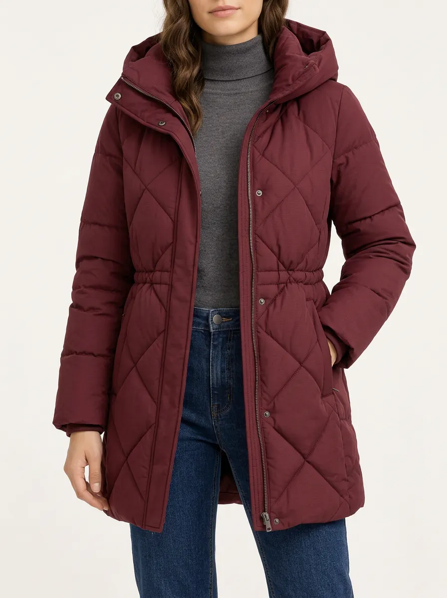 Women's Casual Burgundy Puffer Jacket