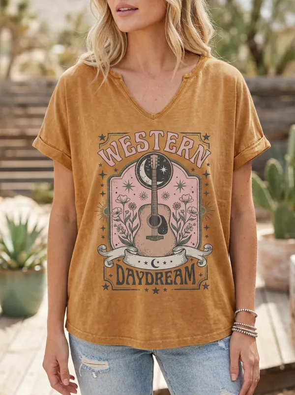 Guitar Western Women's V-Neck T-Shirt