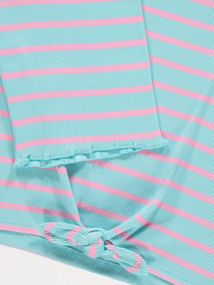 Blue Stripe Tie Waist Top and Shorts Set