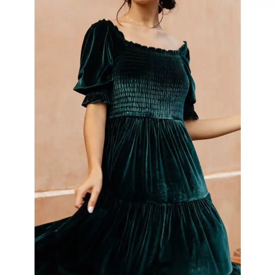 Velvet Smocked Tiered Midi Dress