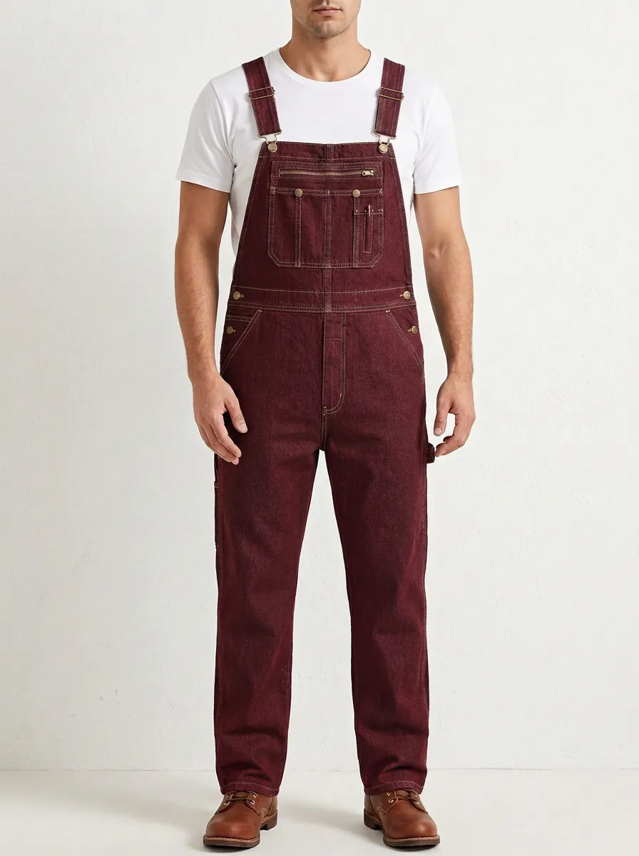 Men's Classic Denim Workwear Multi-Pocket Bib Overalls
