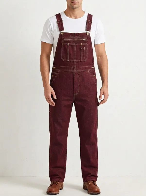 Men's Classic Denim Workwear Multi-Pocket Bib Overalls