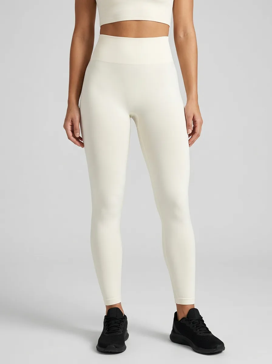 Women's Ribbed-Waistband Full-Length Seamless Pocket-Free High-Rise Leggings