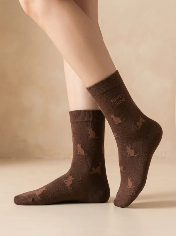 Classic Cat-Motif Casual Socks