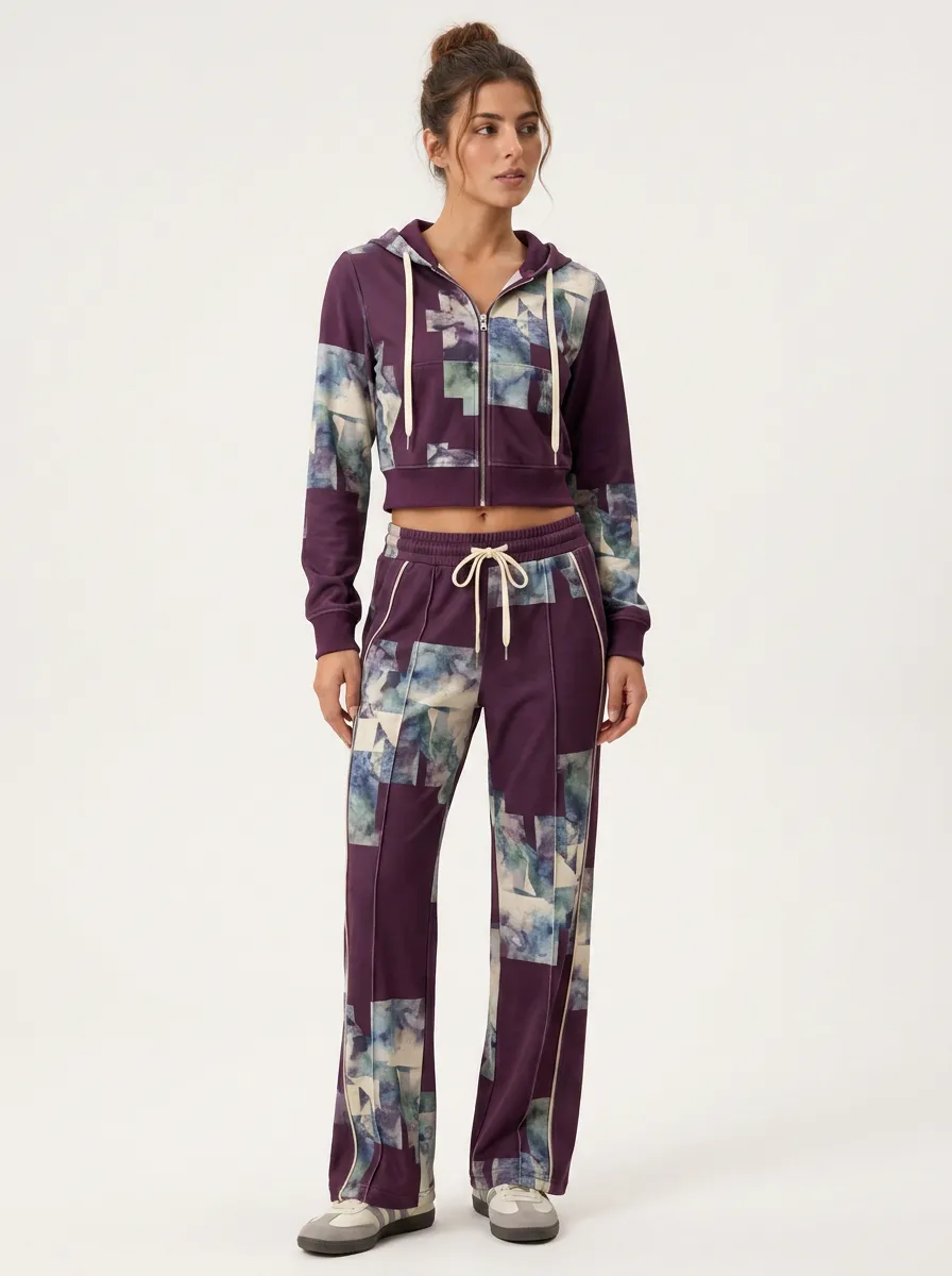 Women's Abstract Geometric Purple Printed Tracksuit