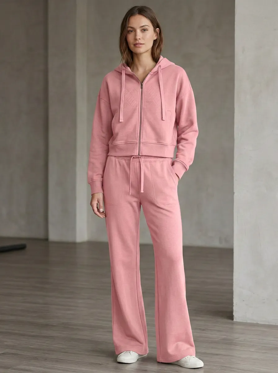 Women's Classic Sport Inspired Cropped Hooded Jacket and Flare Pants Active Set
