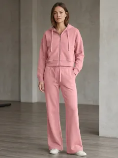Women's Classic Sport Inspired Cropped Hooded Jacket and Flare Pants Active Set