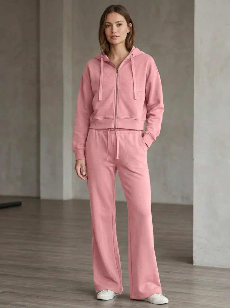 Women's Classic Sport Inspired Cropped Hooded Jacket and Flare Pants Active Set