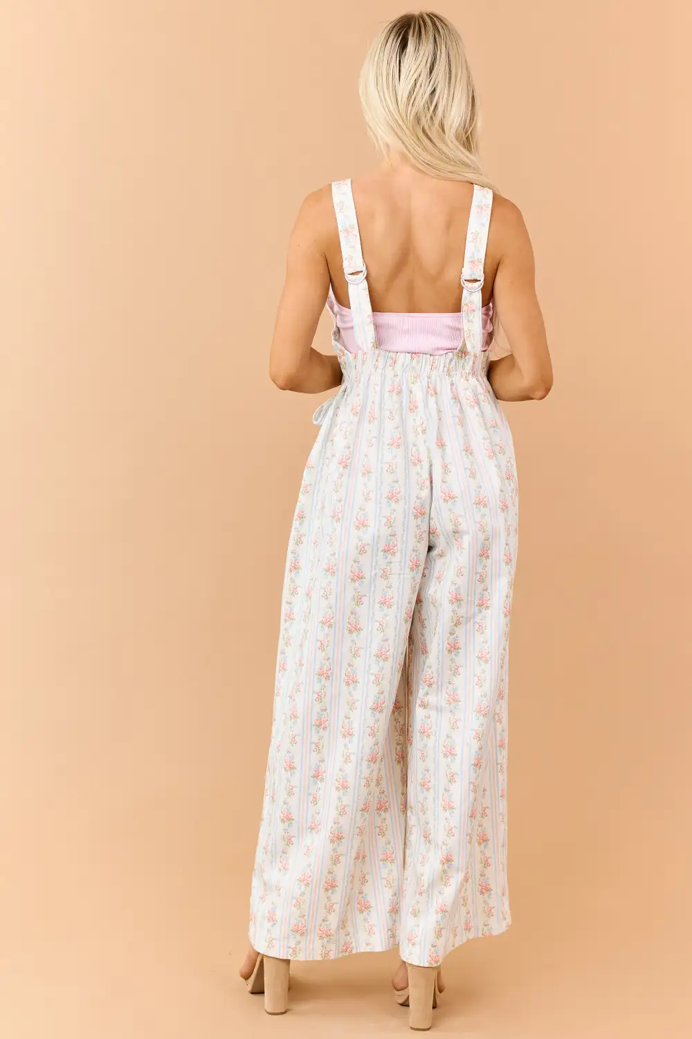 Floral Stripe Print Denim Bow Detail