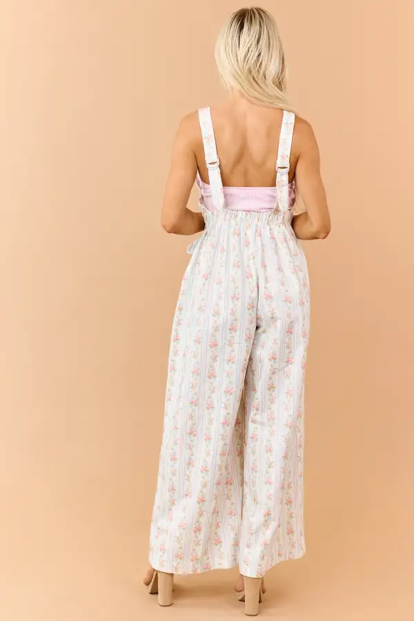 Floral Stripe Print Denim Bow Detail