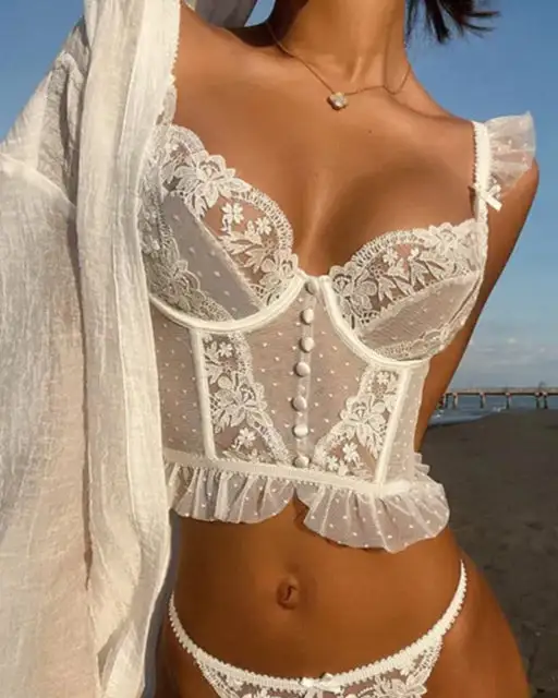 Lace-Trim Adjustable-Strap Cropped Underwire Corset-Inspired Tank Top