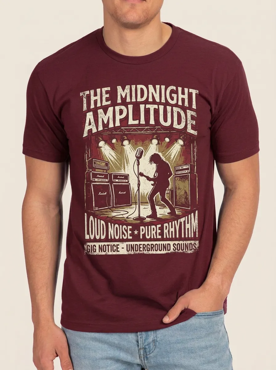 Men's Rock Band Music Lover Guitarist Stage Printed T-shirt