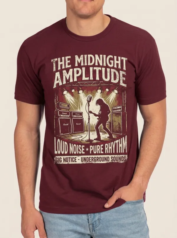 Men's Rock Band Music Lover Guitarist Stage Printed T-shirt