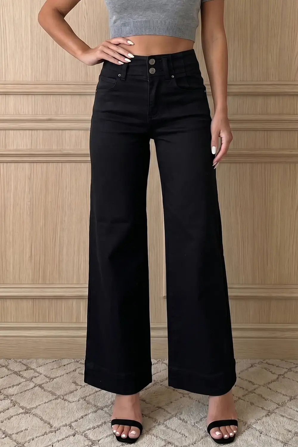 Women's Two Button High Waist Wide Leg Jeans