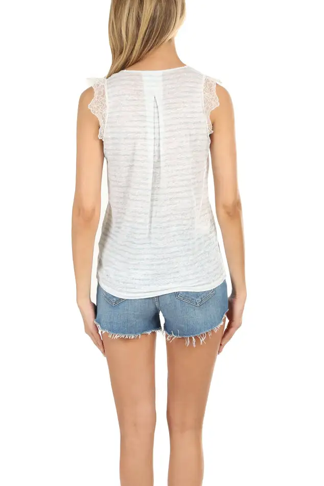 V-Neck Striped Linen Tank Top