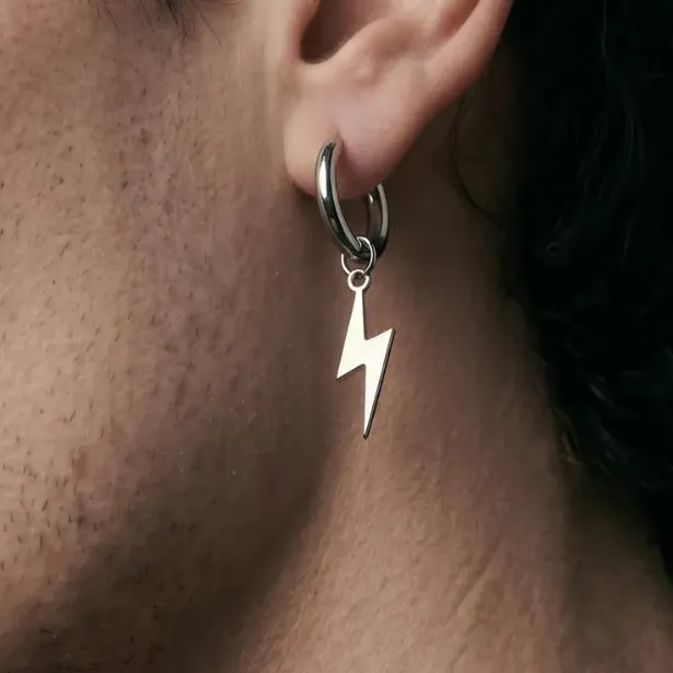 Men's Lightning Bolt Hoop Earrings