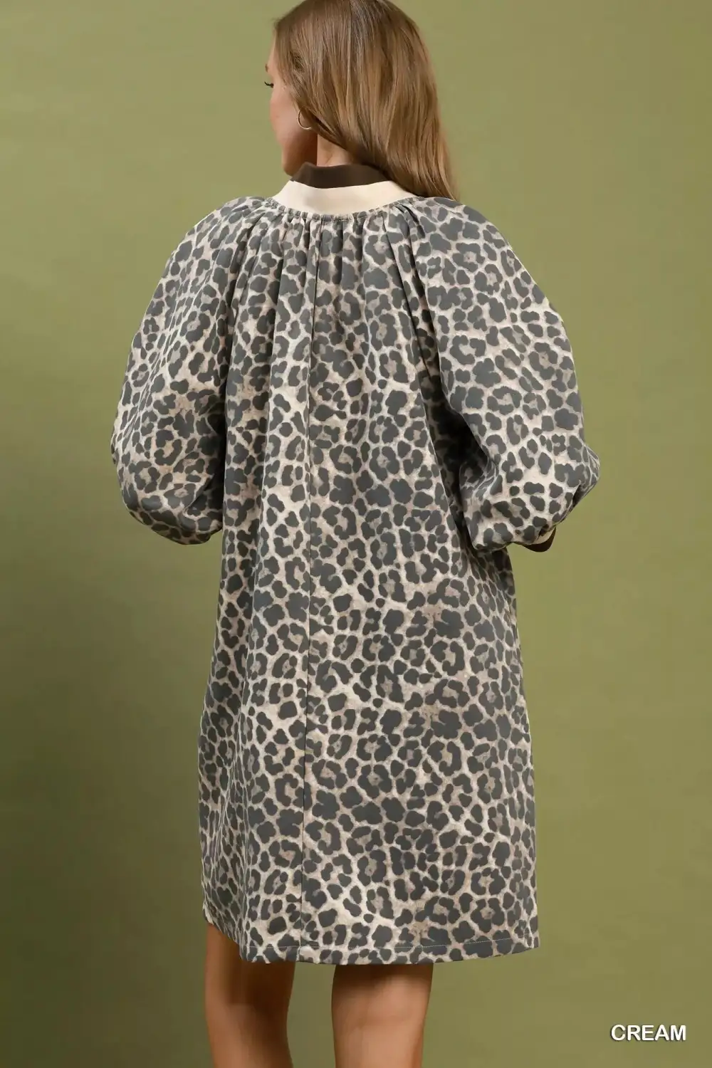 Everyday Leopard Print Quarter-Zip Puff Sleeve Pocketed Mini Dress