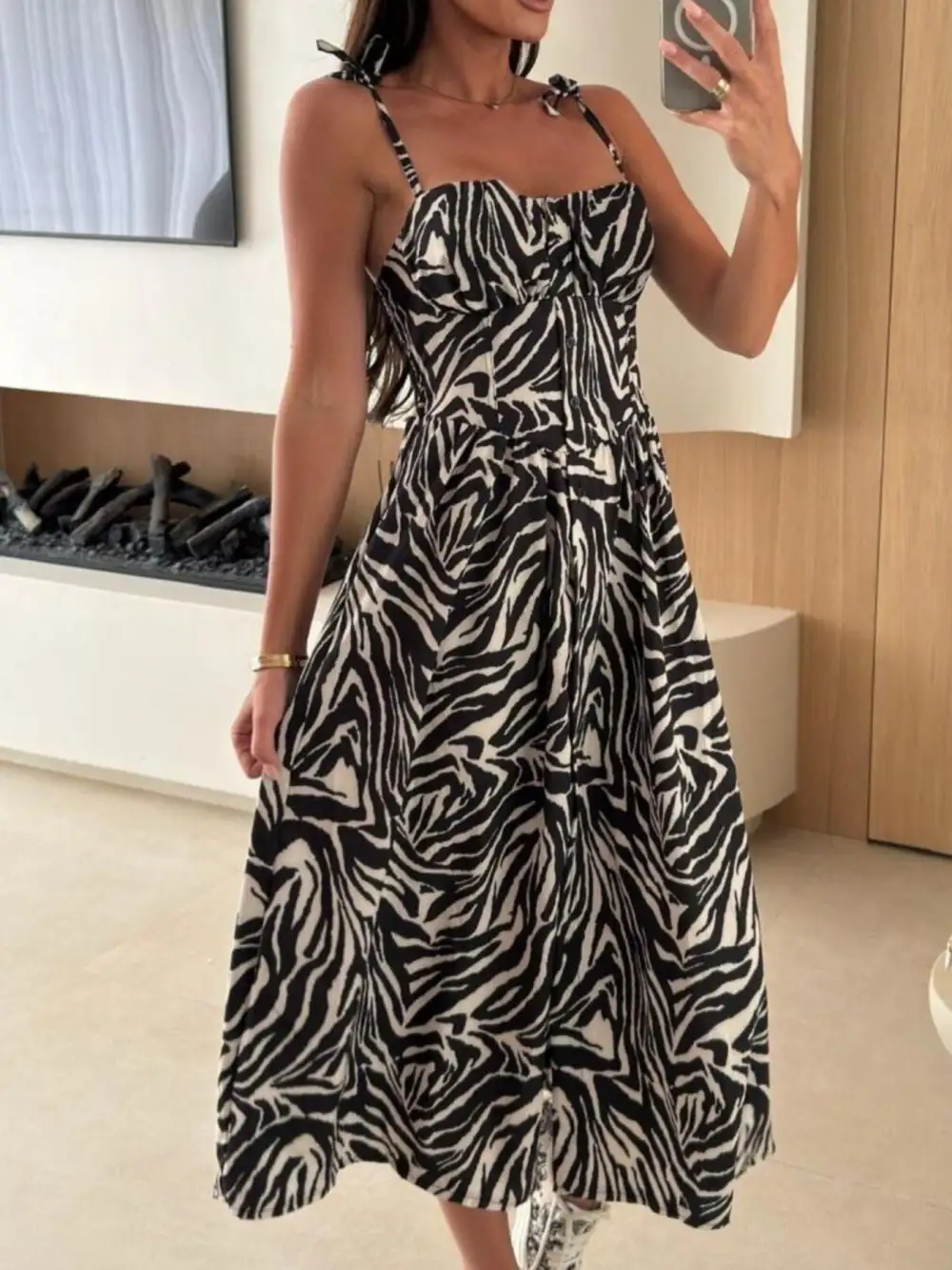 Drape Striped Midi Dress