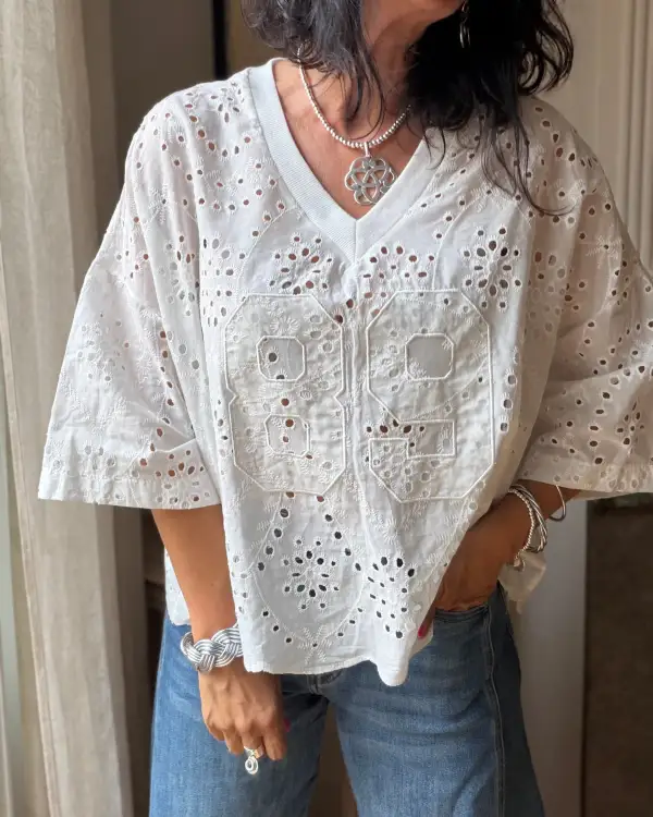 Polished Cotton Embroidered Blouse