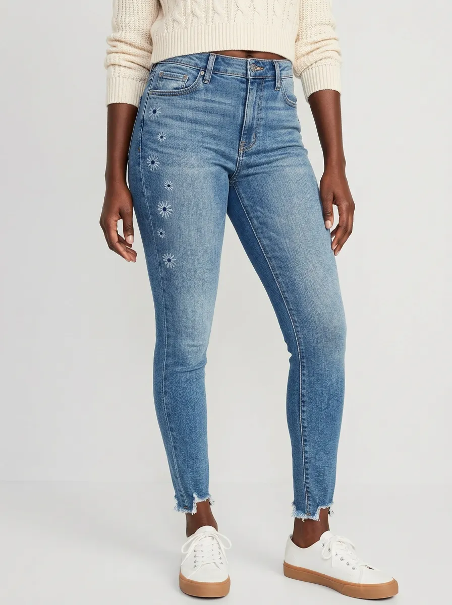 Women's Marin Floral Daisy Embroidered Printed Slim Jeans