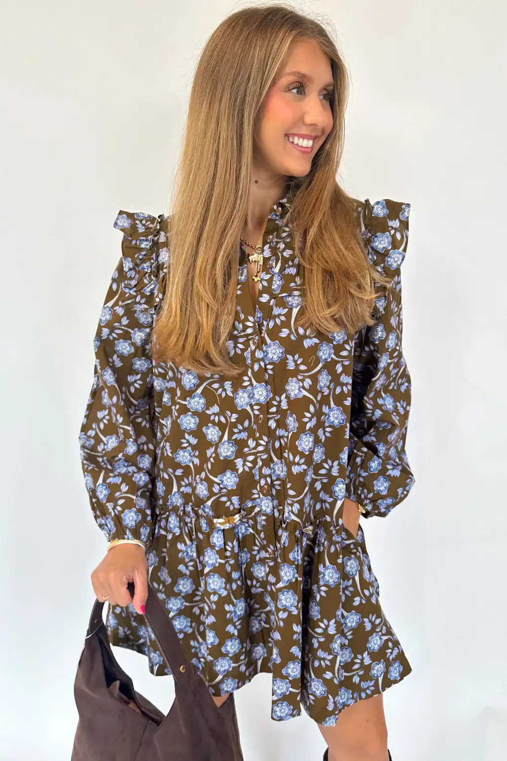 Floral Printed Button Front Dress Casual