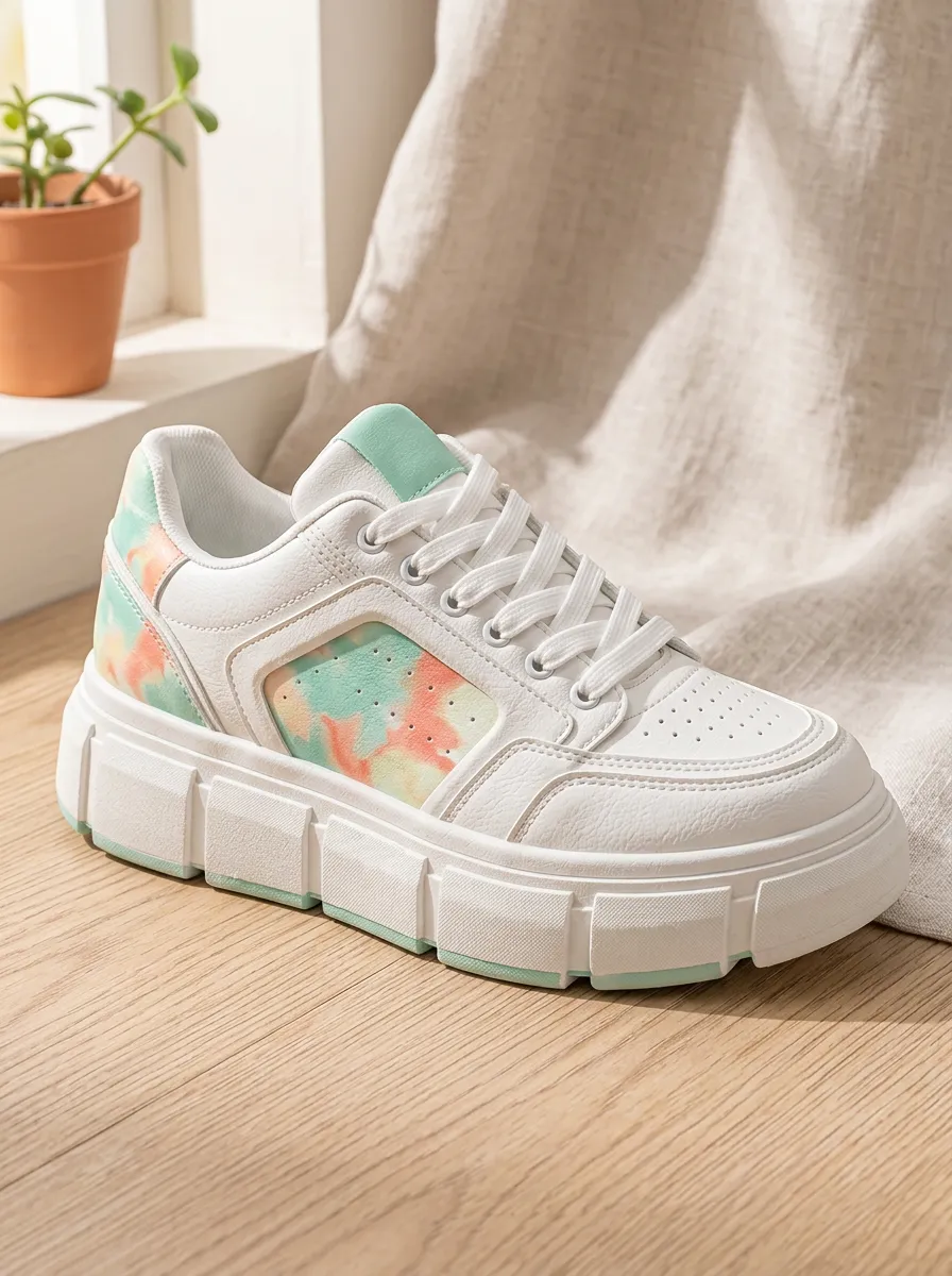 Women's Relaxed Pastel Tie-Dye Pattern Skate Shoes