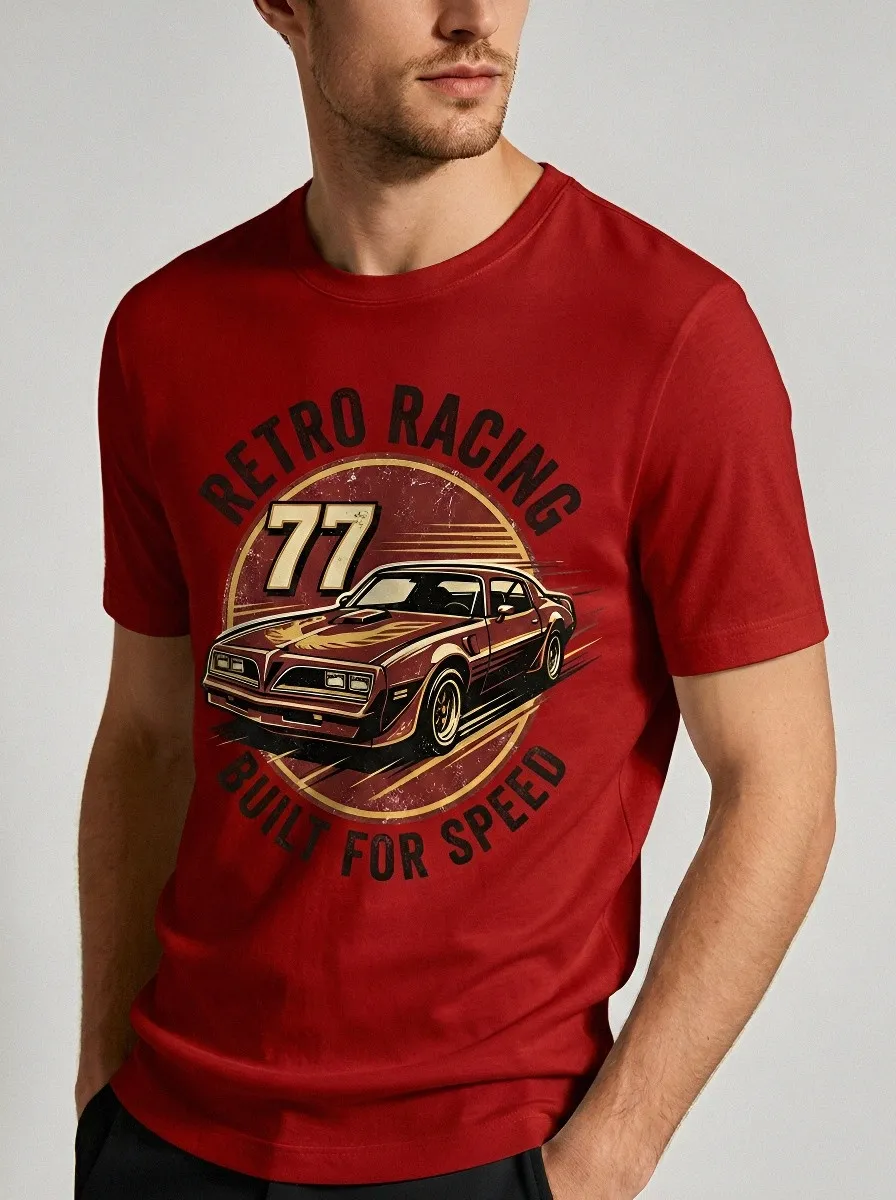 Men's Retro Racing 77 Muscle Car Printed T-shirt