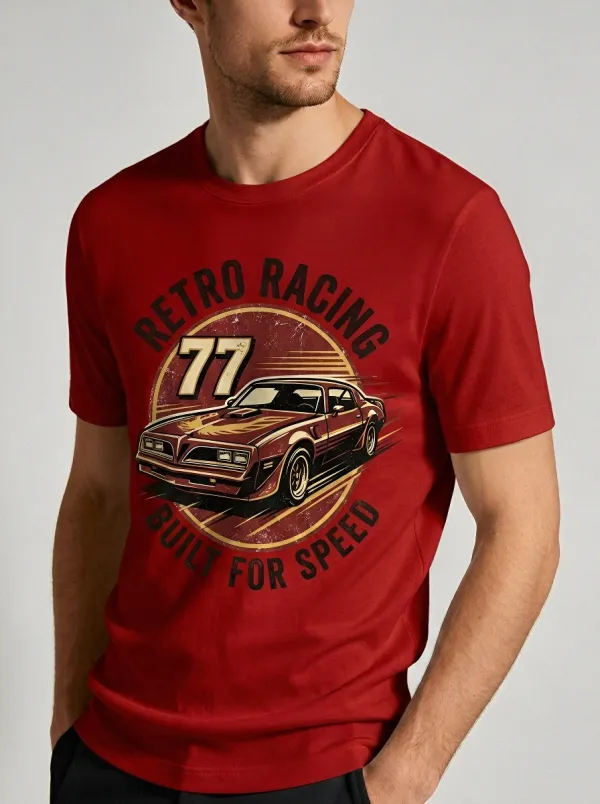 Men's Retro Racing 77 Muscle Car Printed T-shirt