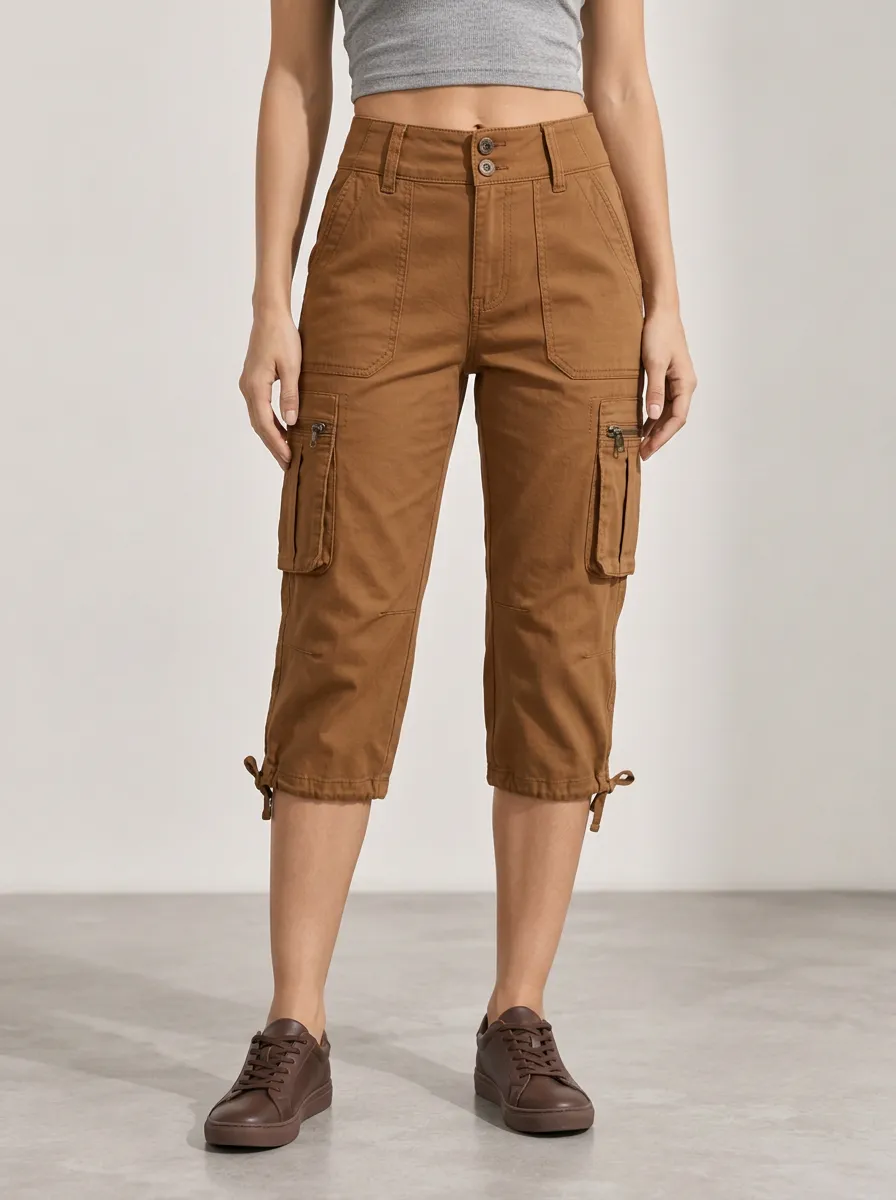 Women's Casual Active Multi-Pocket Cargo Capri Pants