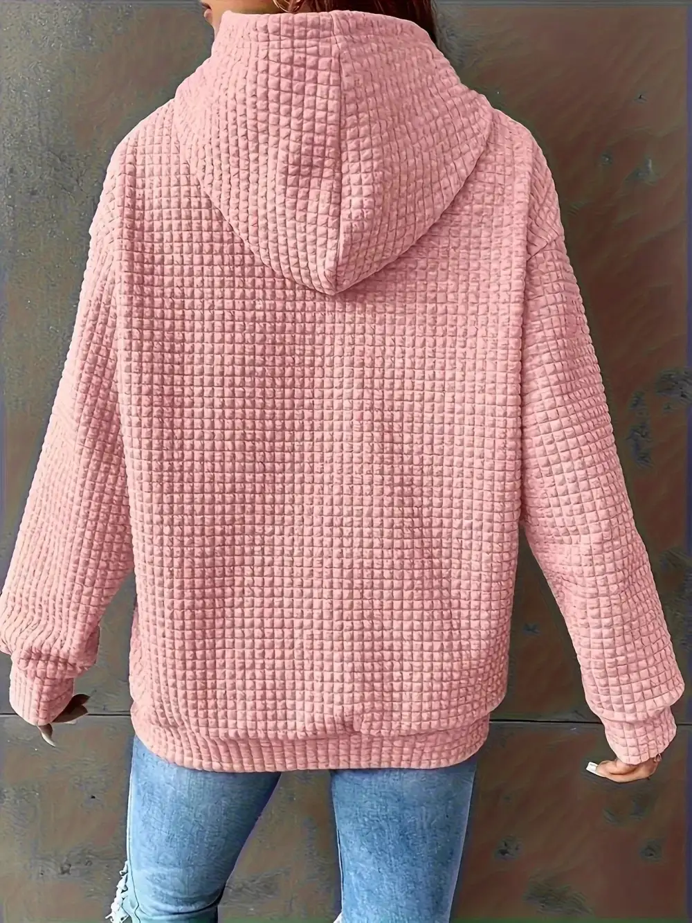 Drawstring Pocketed Textured Knit Hoodie