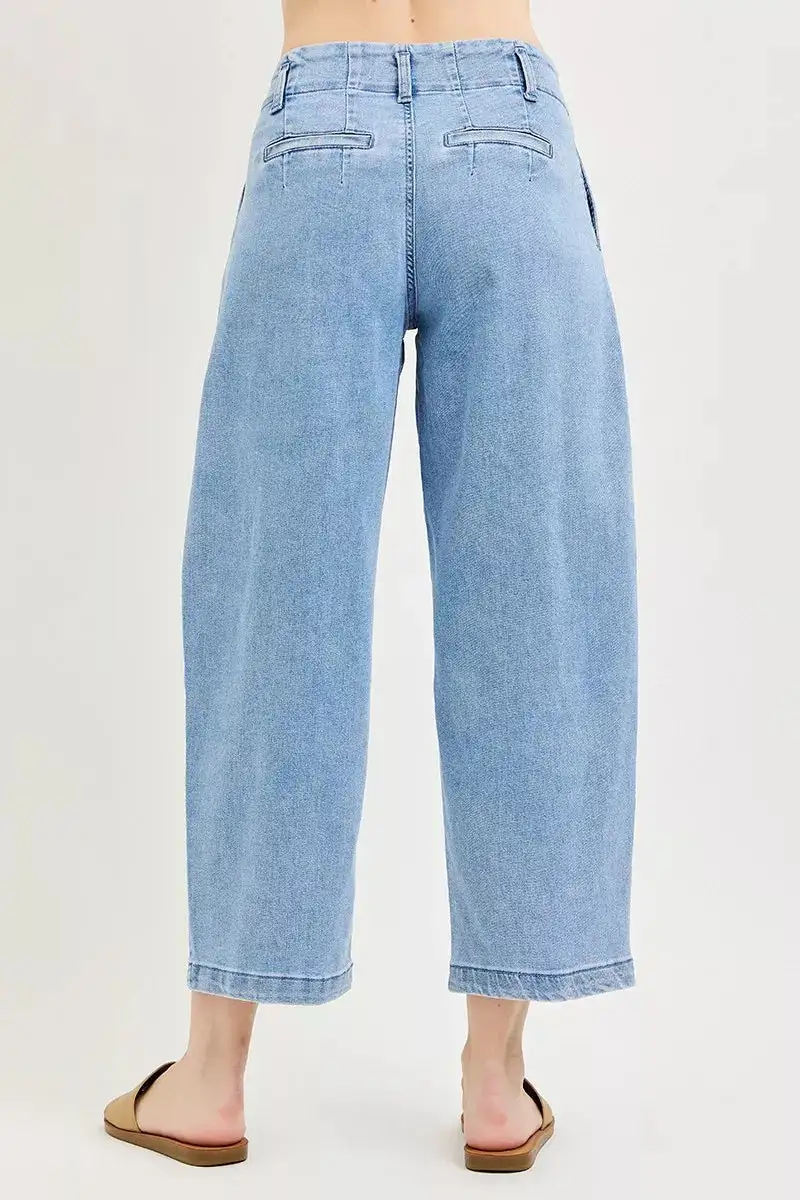 Pleated Barrel Leg Jeans