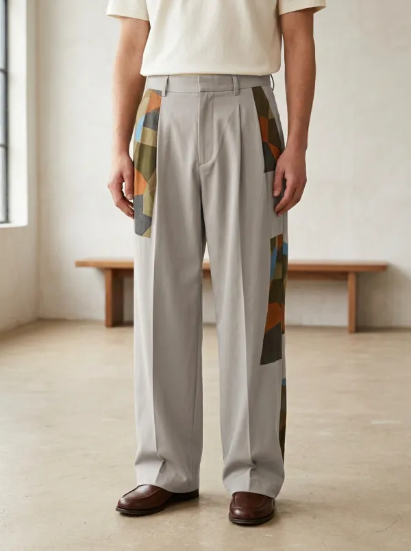 Men's Geometric Patchwork Printed Wide Leg Trousers